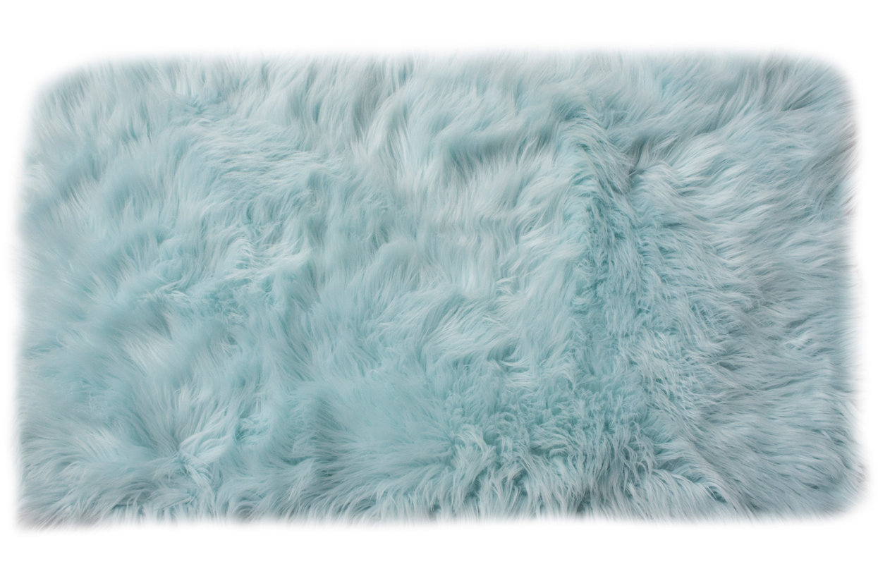 Super Area Rugs Serene Faux Sheepskin Soft Shag HandWoven Light Blue